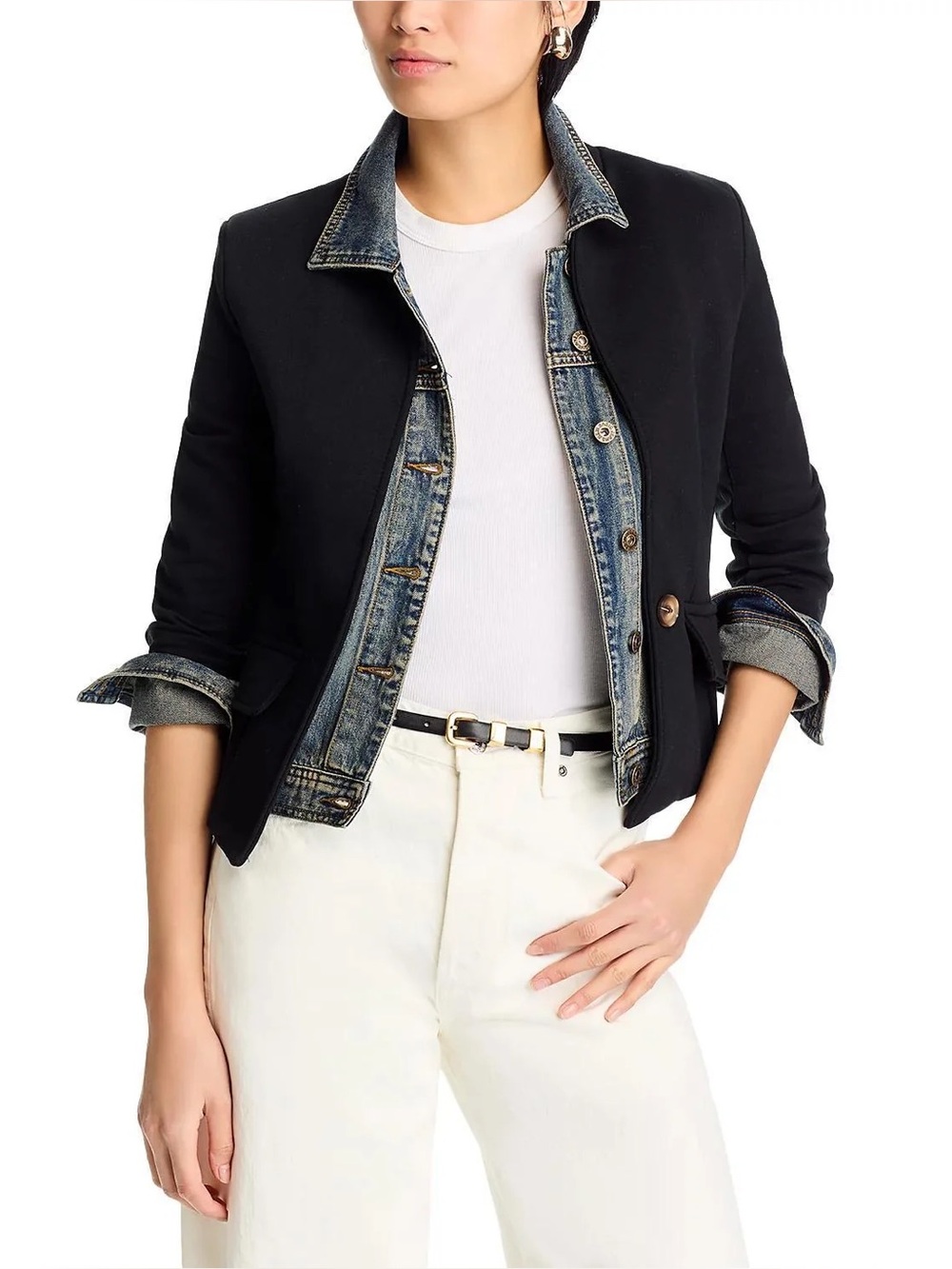 Six Fifty Clarissa Black Denim Mixed Media Blazer Jacket Equestrian Chic Italy M